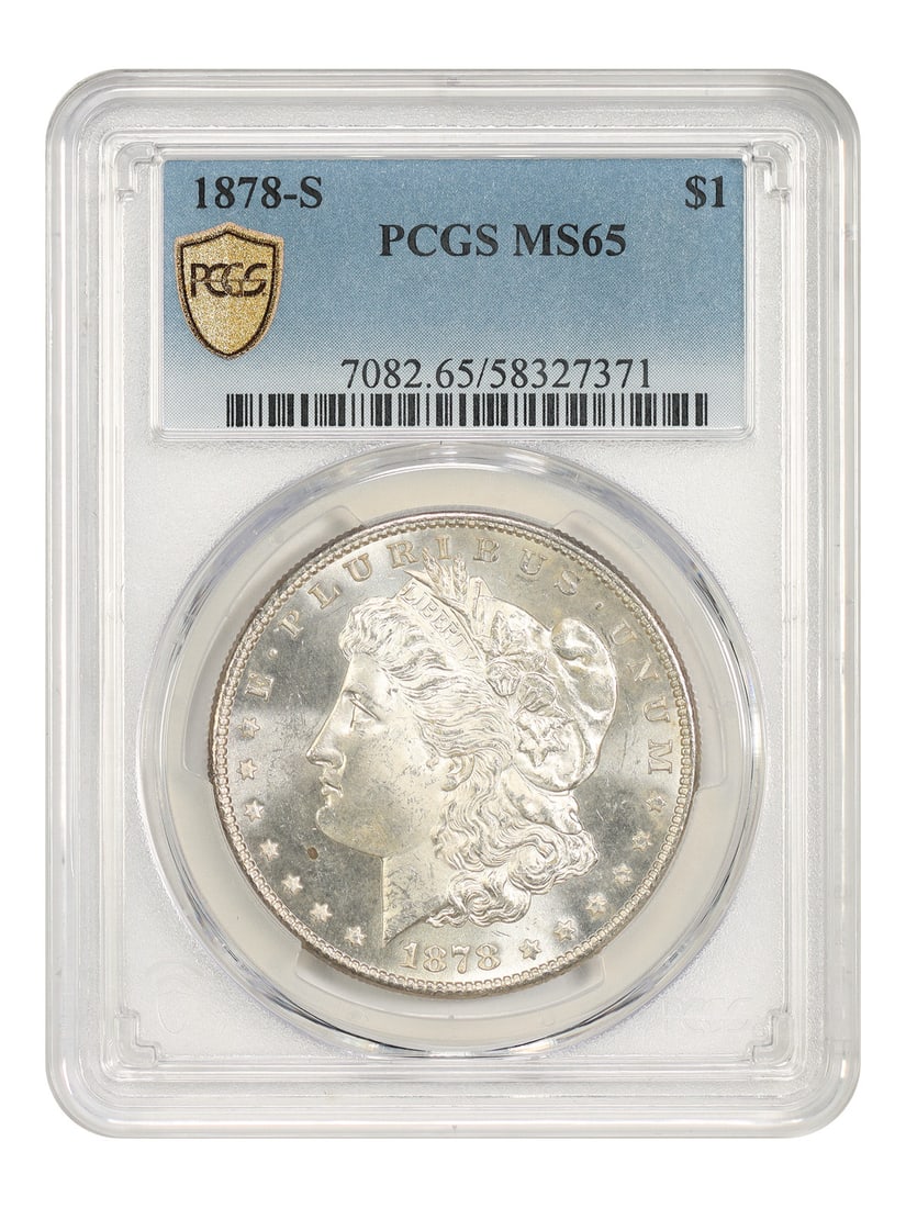 1878-S $1 PCGS MS65 - Morgan Dollar - First Year S-Mint: 1878-S $1 PCGS MS65 - Morgan Dollar - First Year S-Mint The 1878-S $1 PCGS MS65 Morgan Dollar boasts an impressive grade from the renowned Professional Coin Grading Service, showcasing its exceptional