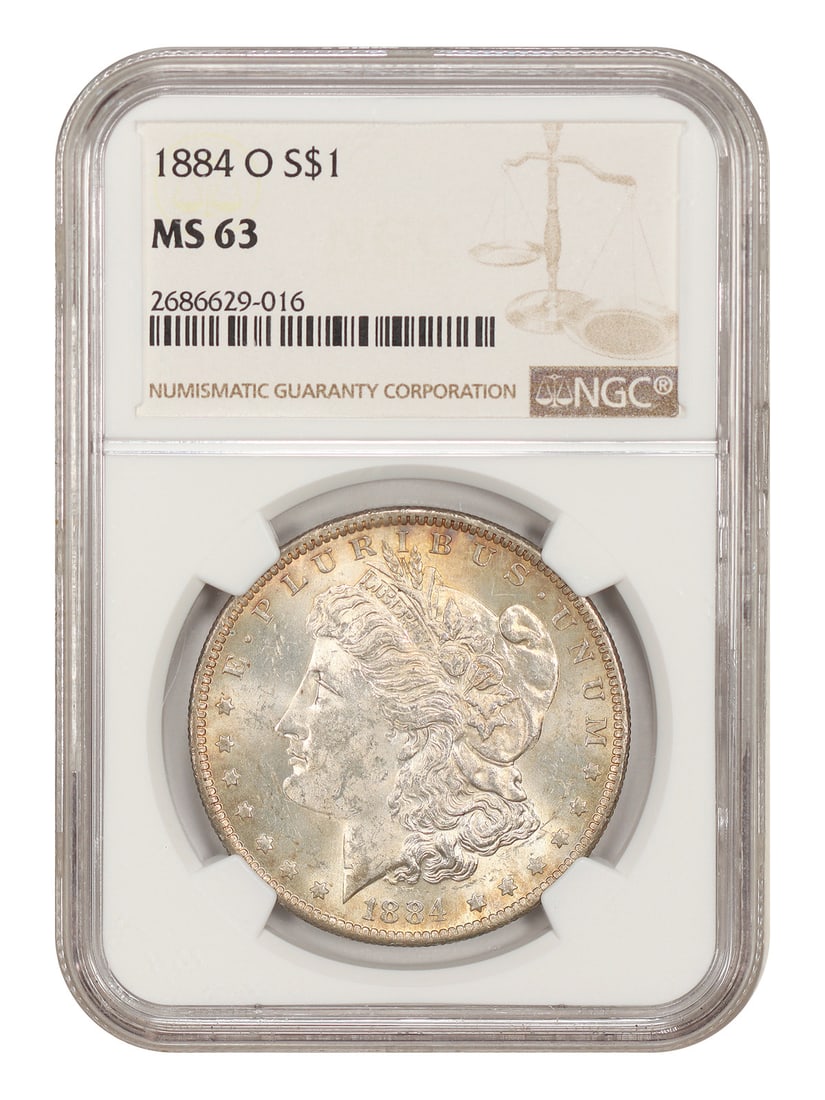 1884-O $1 NGC MS63 - Morgan Dollar - Popular O-Mint Morgan: 1884-O $1 NGC MS63 - Morgan Dollar - Popular O-Mint Morgan The 1884-O $1 Morgan Dollar is an uncirculated specimen graded MS63 by the Numismatic Guaranty Corporation (NGC). This coin, minted in New Or