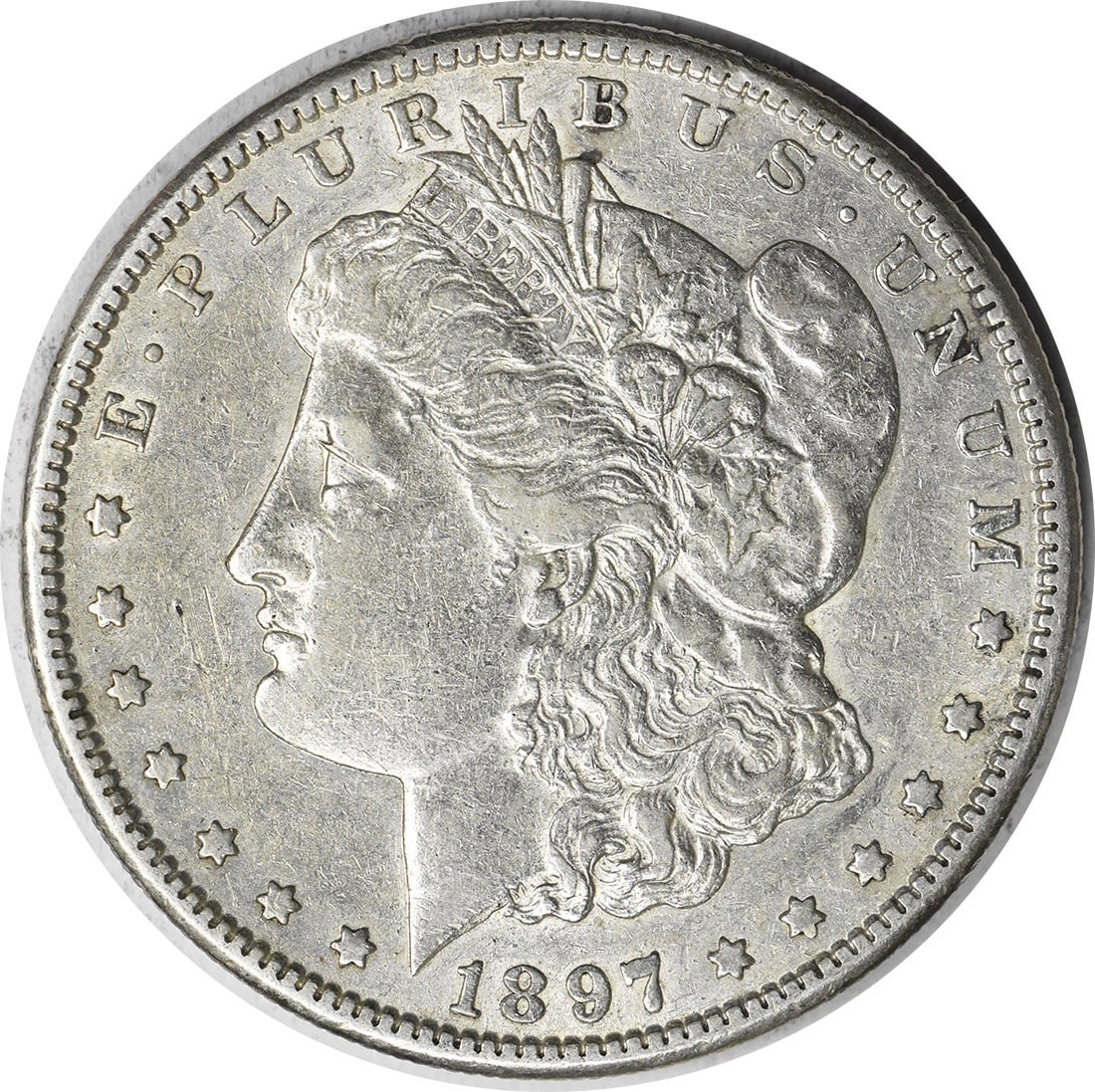 1897-S Morgan Silver Dollar AU Slider Uncertified: 1897-S Morgan Silver Dollar AU Slider Uncertified The 1897-S Morgan Silver Dollar features a striking design by George T. Morgan, with its reeded edge and classic portrait of Lady Liberty on the obver