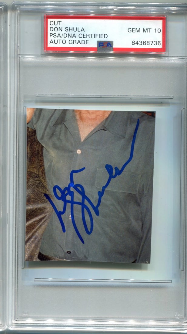 Don Shula Autographed Photo Cut PSA Auto GEM MT 10: Don Shula Autographed Photo Cut PSA Auto GEM MT 10 Don Shula's sharpie signature across the front of this cut photo is unmistakable, adding an air of authenticity to this already impressive piece. The