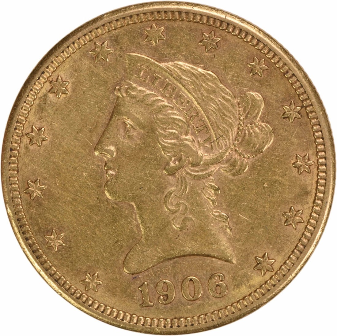 $10 Gold AU Slider Uncertified 1906 Liberty Head: $10 Gold AU Slider Uncertified 1906 Liberty Head The $10 Gold AU Slider Uncertified 1906 Liberty Head features an impressive gold composition, with 90% gold and 10% copper, making it a unique collecto