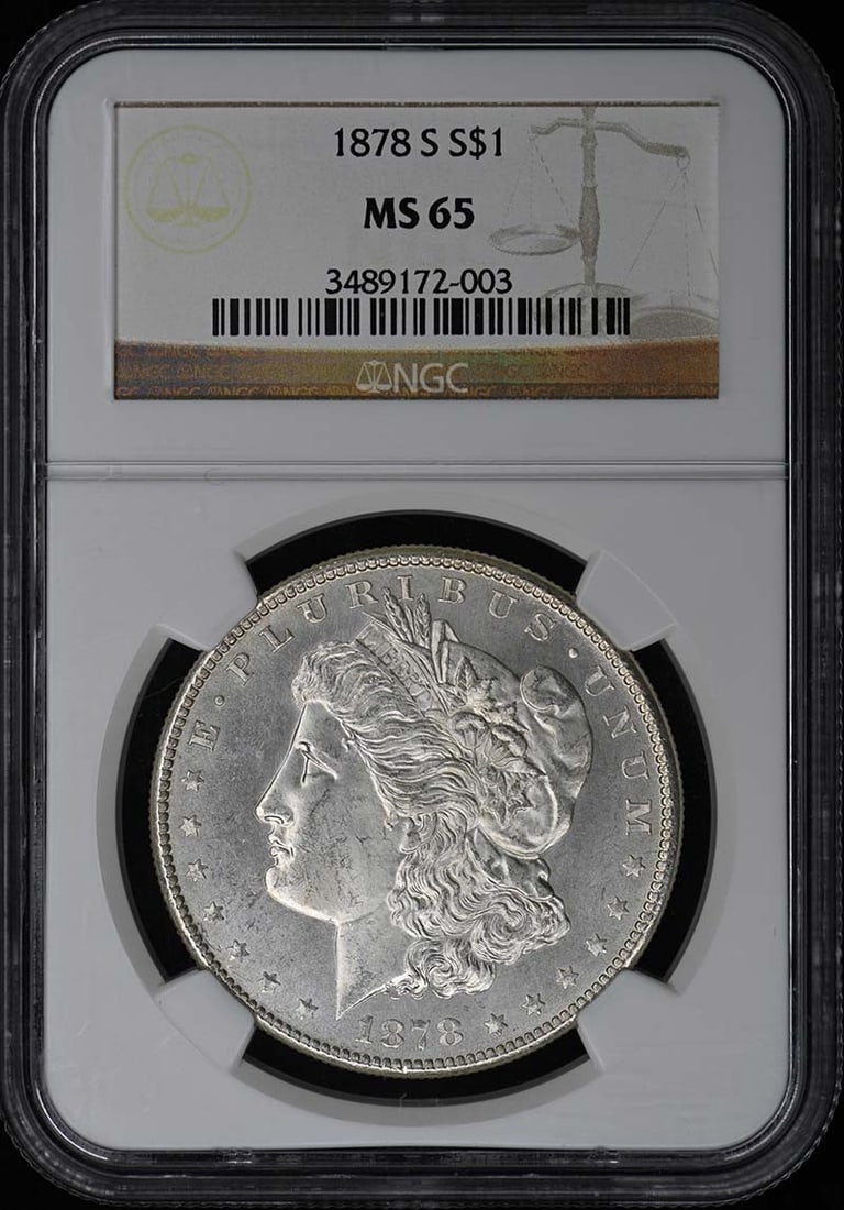 1878-S Morgan Dollar S$1 NGC MS65: 1878-S Morgan Dollar S$1 NGC MS65 The 1878-S Morgan Dollar S$1 NGC MS65 is an uncirculated coin with a high grade of MS65, indicating its exceptional condition. Certified by the Numismatic Guaranty Co