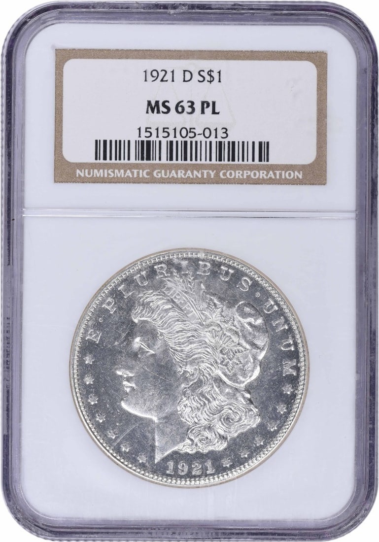 1921-D Morgan Silver Dollar MS63PL NGC: 1921-D Morgan Silver Dollar MS63PL NGC The 1921-D Morgan Silver Dollar MS63PL NGC boasts exceptional condition, with its 90% silver and 10% copper composition making it a rare and valuable collectible