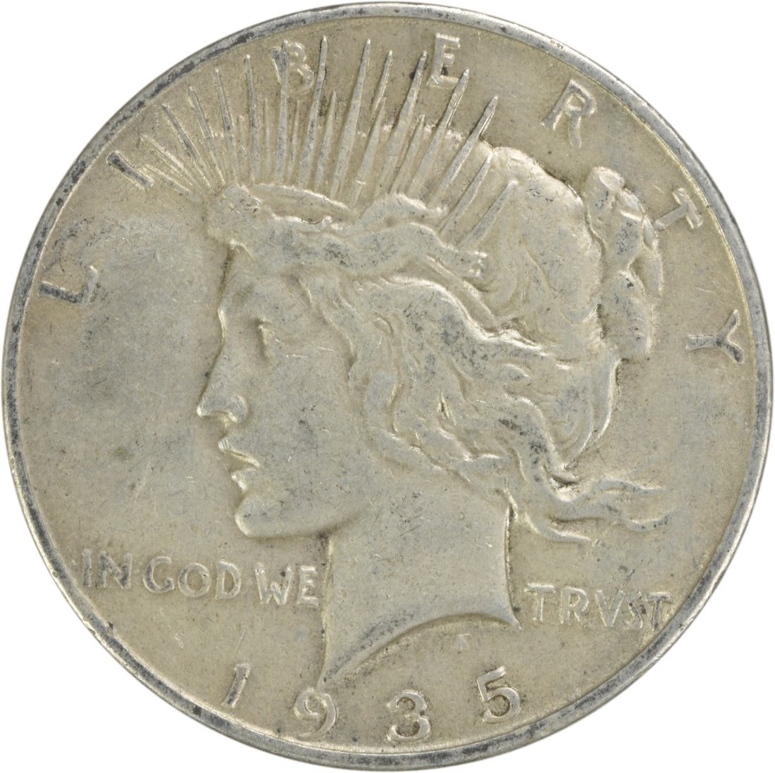 Peace silver dollar of 1935 is EF Uncertified: Peace silver dollar of 1935 is EF Uncertified EF Uncertified Peace Silver Dollar of 1935 - A Rare Circulated Coin. This circulated silver dollar features the iconic design of the Peace coin, minted in
