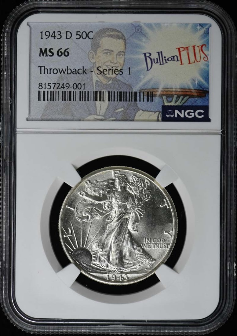 NGC MS66 Walking Liberty Half Dollar 50C 1943-D: NGC MS66 Walking Liberty Half Dollar 50C 1943-D The NGC MS66 Walking Liberty Half Dollar 50C 1943-D is an uncirculated coin with a high grade, showcasing excellent detail and luster. Certified by the 