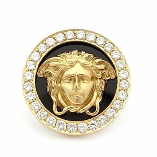 Gianni Versace Medusa Medallion Brooch 18k Yellow Gold with Diamond Accent: Gianni Versace Medusa Medallion Brooch 18k Yellow Gold with Diamond Accent Item Specifics: Materials Sourced From: Italy Occasion: Anniversary Birthday Christening Christmas Confirmation/Communion Eng