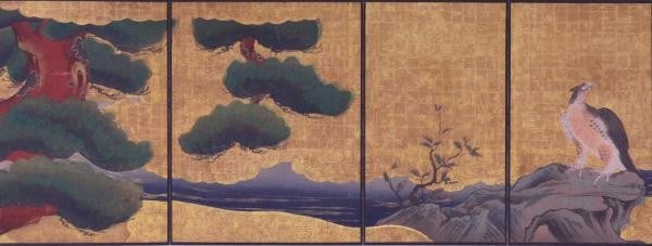 Kano Tanyu Nijo Castle Pine Eagle Woodblock Print Shimbi Shoin 1908 2pc (1 of 2)