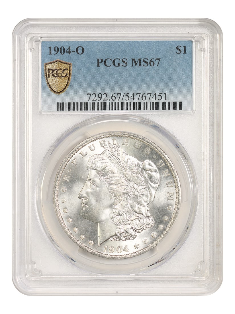 1904-O $1 PCGS MS67 - Morgan Dollar - Superb Gem Morgan: 1904-O $1 PCGS MS67 - Morgan Dollar - Superb Gem Morgan The 1904-O $1 Morgan Dollar, graded MS67 by PCGS, boasts exceptional detail and luster in its uncirculated state. This superb gem showcases the 