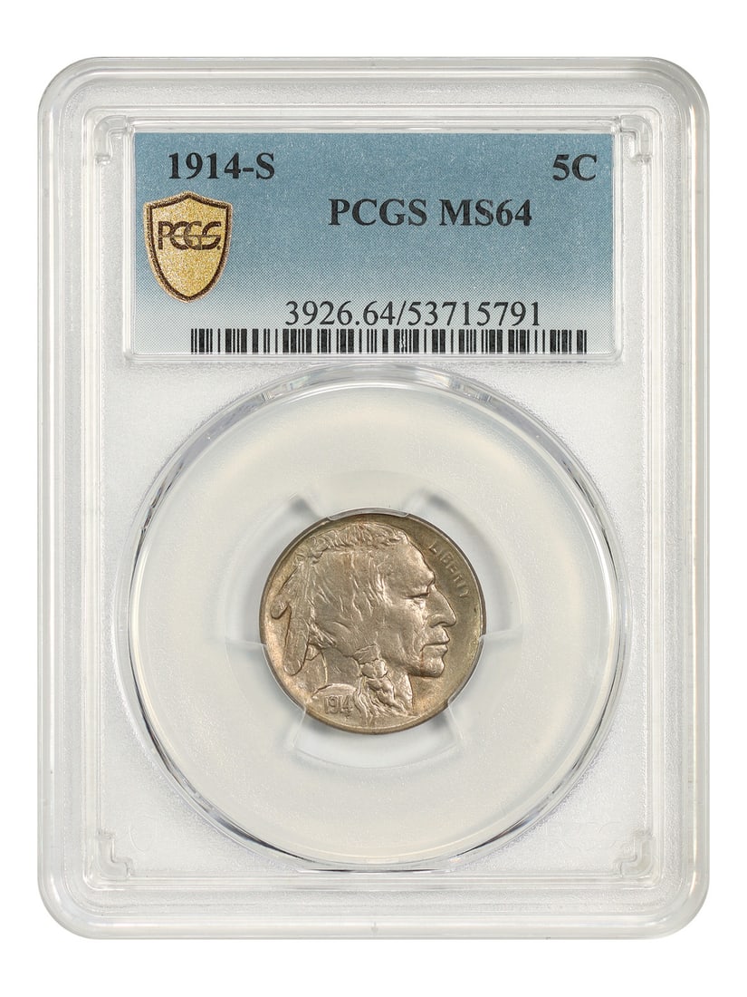 Buffalo Nickel 1914-S 5C MS64: Buffalo Nickel 1914-S 5C MS64 The Buffalo Nickel 1914-S 5C MS64 is an uncirculated coin with a rich history, featuring the iconic design of James Earle Fraser's buffalo on its reverse. Certified by PC