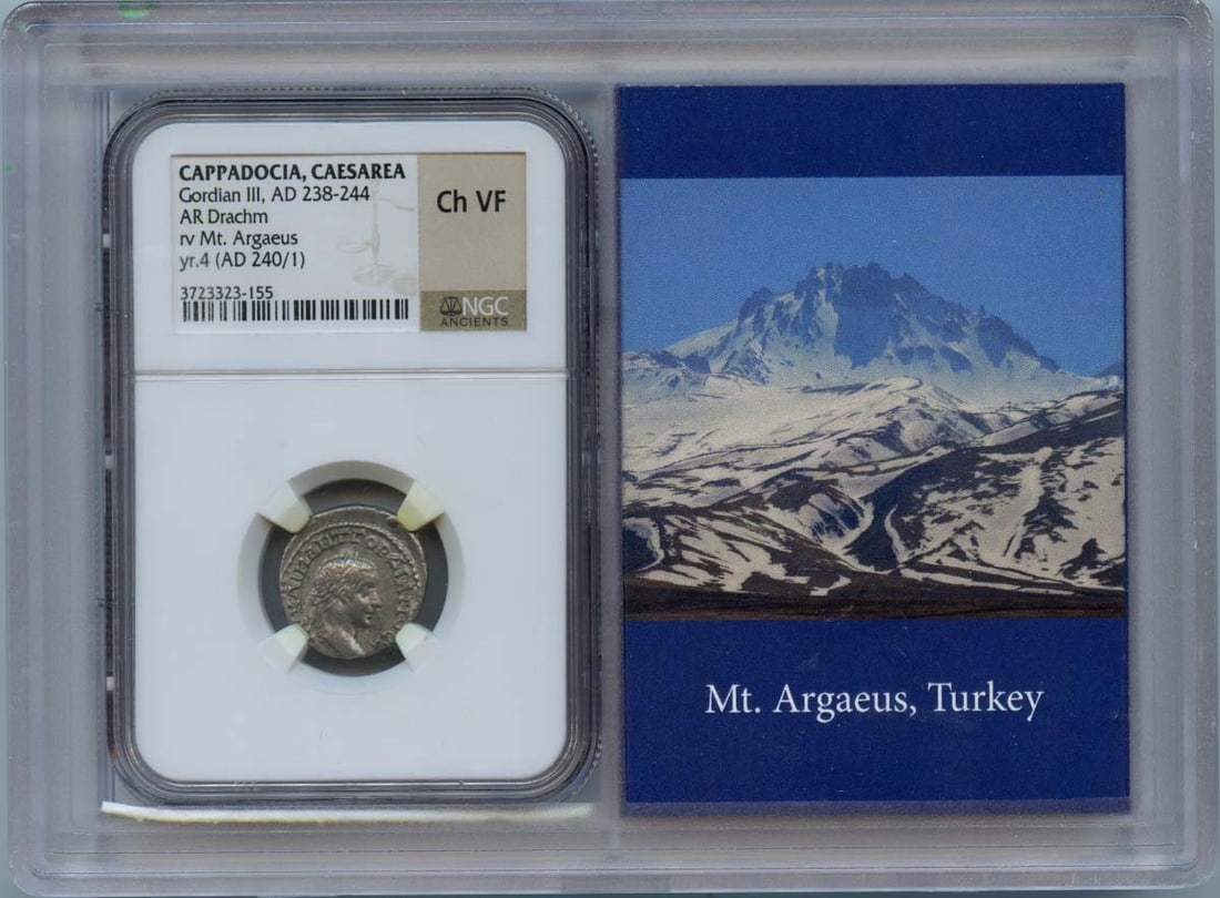 Gordian III, AD 238-244 CAPPADOCIA, CAESAREA AR Drachm NGC VF30 Story Vault: Gordian III, AD 238-244 CAPPADOCIA, CAESAREA AR Drachm NGC VF30 Story Vault NGC VF30 graded ancient Roman drachm from Cappadocia, featuring the iconic Gordian III, minted between AD 238-244 in Caesare