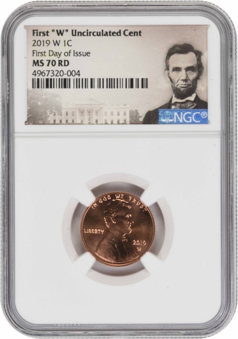 2019-W Lincoln Cent MS70RD FDOI NGC: 2019-W Lincoln Cent MS70RD FDOI NGC The 2019-W Lincoln Cent MS70RD FDOI NGC features a stunning example of the 2019-dated coin, certified by the Numismatic Guaranty Corporation (NGC) as Uncirculated. 
