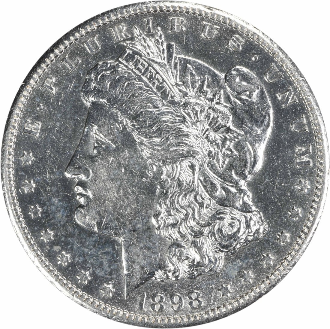 Silver Dollar Morgan AU Uncertified Slider 1898: Silver Dollar Morgan AU Uncertified Slider 1898 The Silver Dollar Morgan AU Uncertified Slider 1898 boasts a rich history as a circulated coin, minted in San Francisco with its distinctive reeded edge