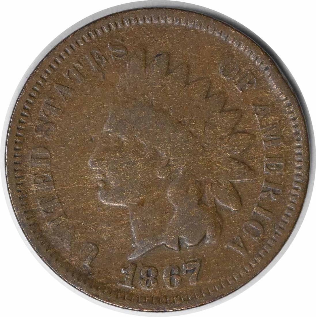 1867/ 67 Indian Cent FS-301 VG Uncertified: 1867/ 67 Indian Cent FS-301 VG Uncertified The 1867/67 Indian Cent FS-301 VG Uncertified features a unique blend of historical significance and numismatic value, with its circulated condition showcasi