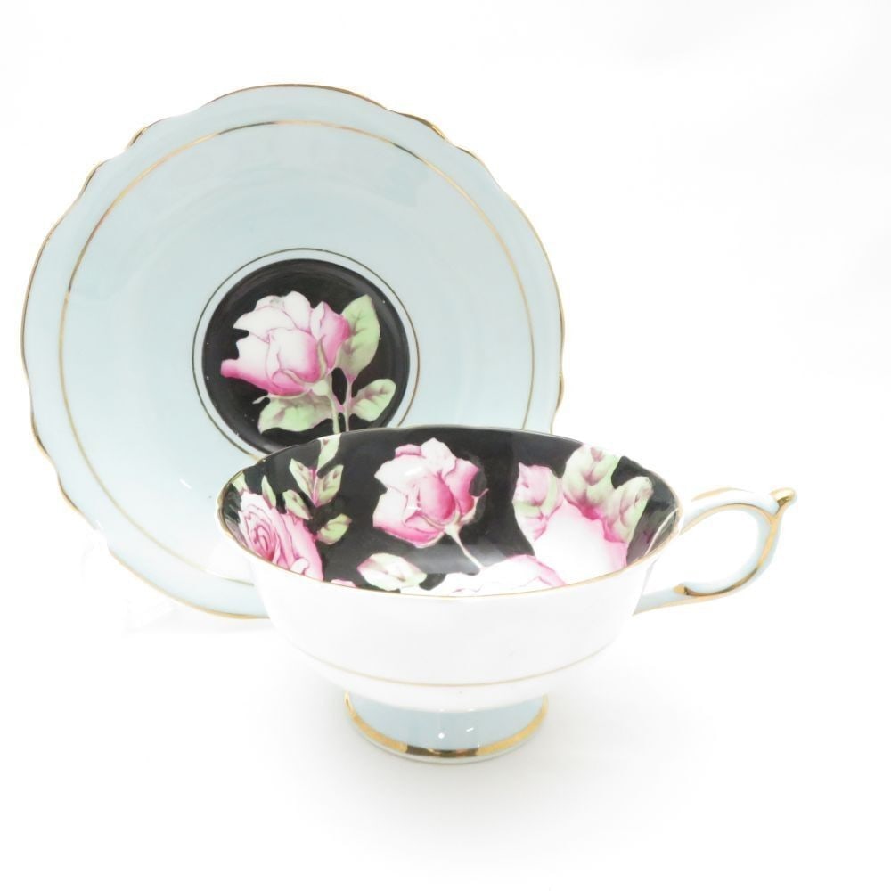 Paragon Pink Cabbage Rose Tea Cup Saucer Black England Rare Vintage Collectible: Paragon Pink Cabbage Rose Tea Cup Saucer Black England Rare Vintage Collectible Item Specifics: Origin: England Pattern: Cabbage Rose Shape: Round Occasion: All Occasions Color: Black Pink Mint Green 