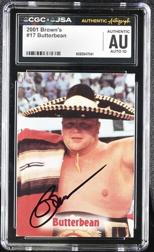 2001 Brown's Butterbean CGC x JSA Auth Signed/ Auto Boxing Card BA202132: 2001 Brown's Butterbean CGC x JSA Auth Signed/ Auto Boxing Card BA202132 Item Specifics: Original/Reprint: Original Product: Photo Sport: Boxing Product Disclaimer: Not affiliated with any team or lea