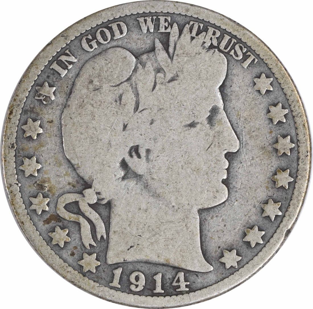 1914 Barber Silver Half Dollar G Uncertified: 1914 Barber Silver Half Dollar G Uncertified The 1914 Barber Silver Half Dollar G Uncertified coin features an iconic design from the early days of American currency, with its classic Barber head port