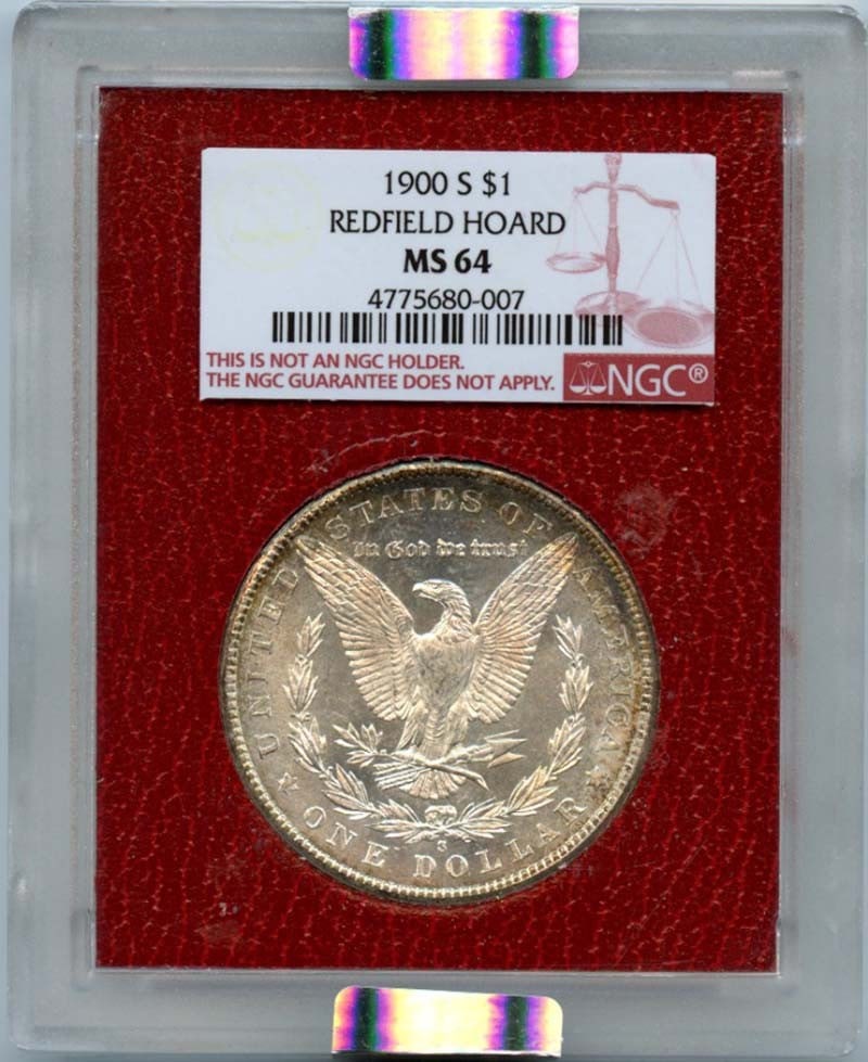 Redfield Hoard Morgan Dollar $1 1900-S NGC MS64: Redfield Hoard Morgan Dollar $1 1900-S NGC MS64 The Redfield Hoard Morgan Dollar $1 1900-S NGC MS64 is an uncirculated example of the iconic 1900-S Morgan Dollar, certified by the Numismatic Guaranty 
