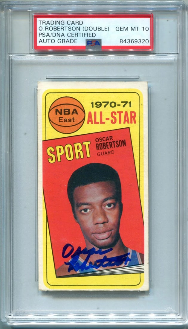 Oscar Robertson 1970-71 Topps Card #114 PSA Auto Gem MT 10 *Double Signature*: Oscar Robertson 1970-71 Topps Card #114 PSA Auto Gem MT 10 *Double Signature* Item Specifics: Brand: Topps Oscar Robertson 1970-71 Topps Card #114 PSA Auto Gem MT 10 *Double Signature*Oscarsigned his 