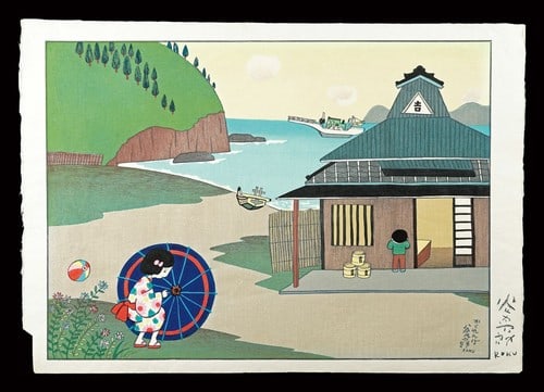 Taniuchi Rokuro Hide and seek Signed Japanese Woodblock Print Large 40x56cm (1 of 1)