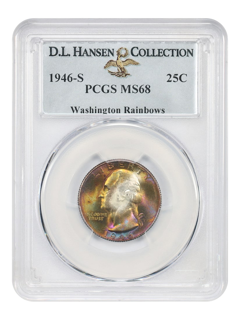 1946-S 25C PCGS MS68 ex: D.L. Hansen/ Washington Rainbows - Washington Quarter (1 of 4)