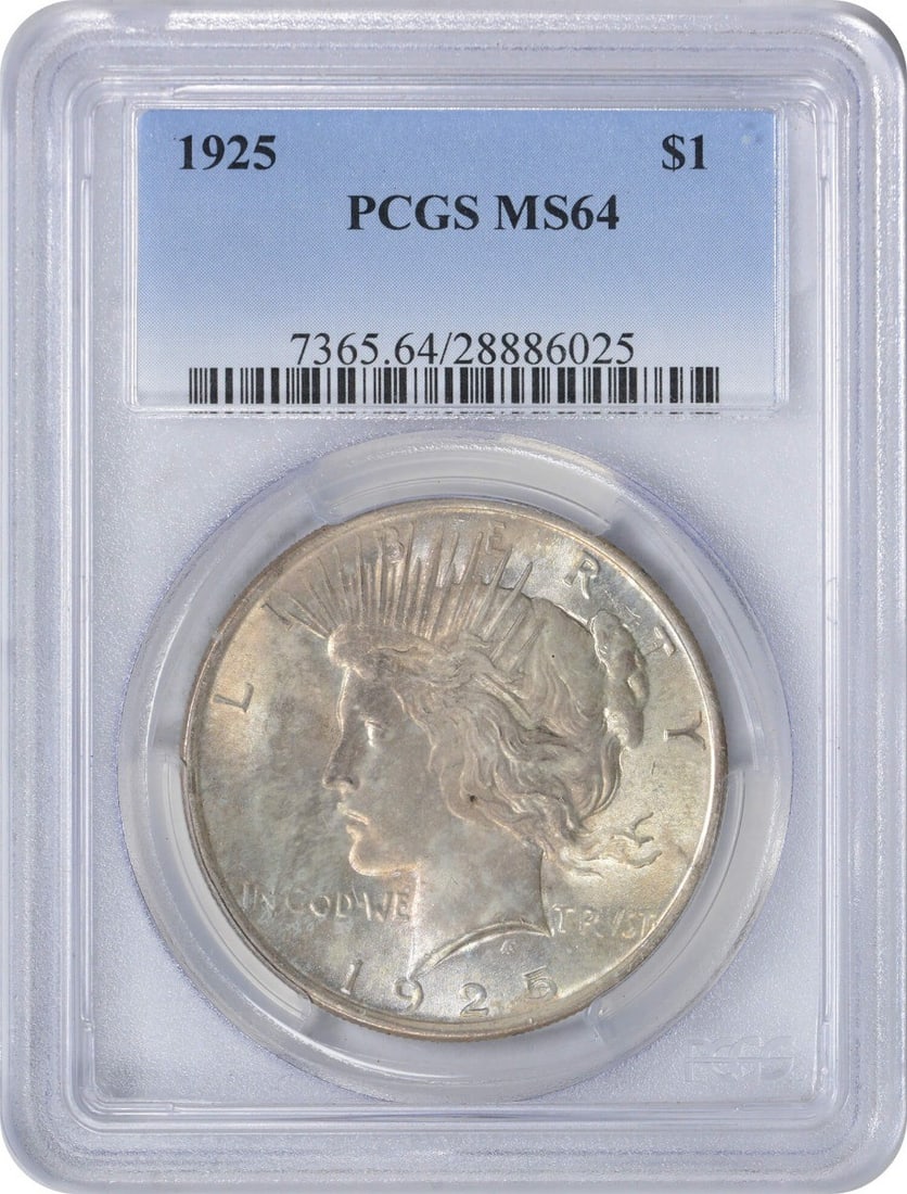 MS64 PCGS Silver Dollar Peace: MS64 PCGS Silver Dollar Peace MS64 PCGS Silver Dollar Peace, certified by the prestigious Professional Coin Grading Service (PCGS) as Uncirculated and graded MS64, features a striking design by Anthon