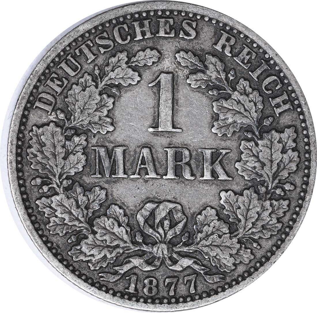 Germany 1 Mark KM7 EF Uncertified 1877: Germany 1 Mark KM7 EF Uncertified 1877 The KM7 1 Mark from Germany's 1877 issue boasts an EF grade, indicating its exceptional condition. This circulated silver coin features the distinctive KM7 desig