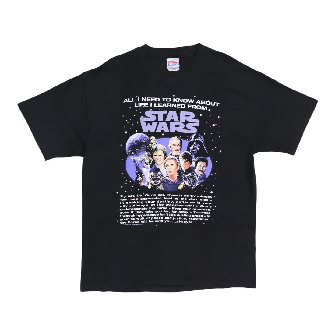 1998 All I Need To Know Star Wars Shirt: 1998 All I Need To Know Star Wars Shirt Star Wars fans will love this vintage 1998 All I Need To Know tee, featuring iconic characters and quotes from the beloved franchise. The shirt's distressed des