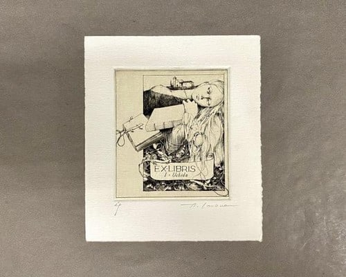 Alphonse Inoue Original Copperplate Etching Ex libris Bookplate Art EP 01: Alphonse Inoue Original Copperplate Etching Ex libris Bookplate Art EP 01 Item Specifics: Artist: Alphonse Inoue Subject: Ex-libris / Surrealist Art Material: Copperplate Engraving on Paper Style: Jap
