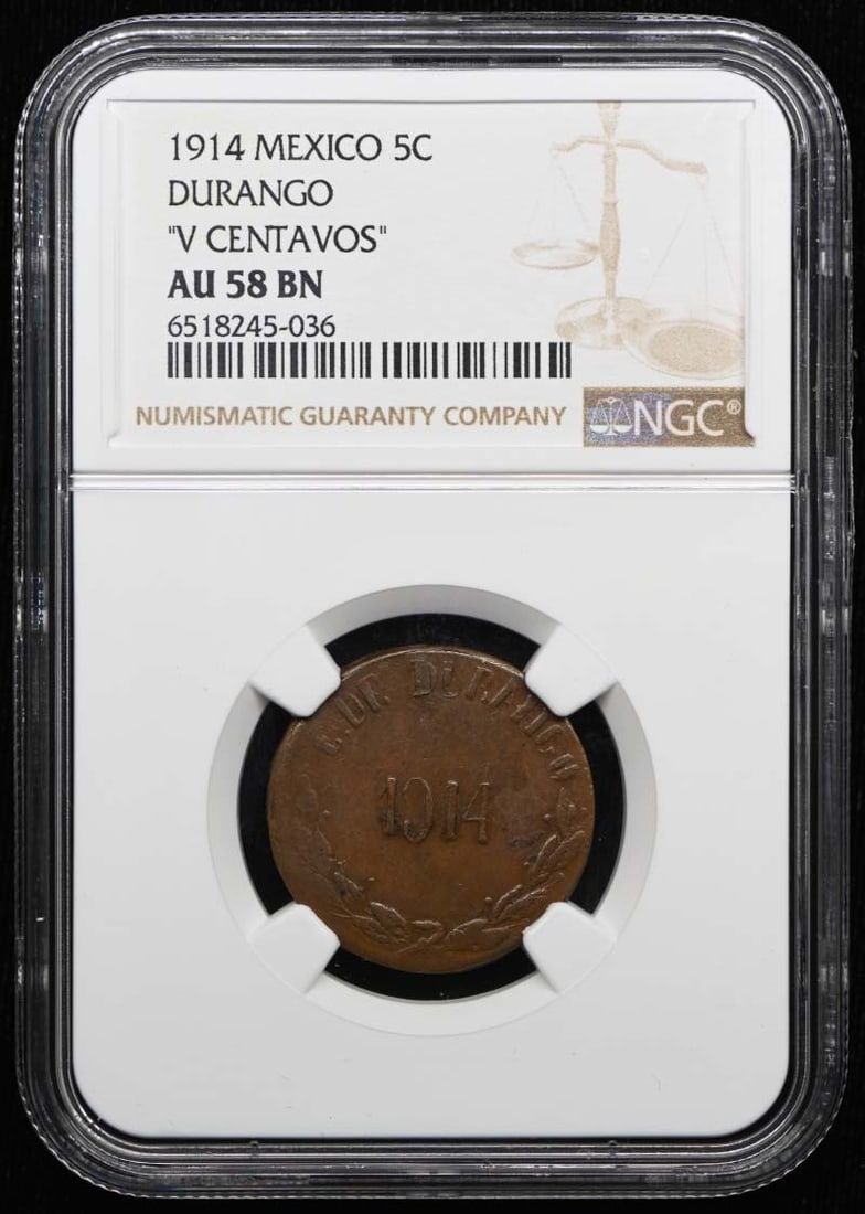 1914 MEXICO DURANGO KM-632 GB-135 5C NGC AU58BN (1 of 3)