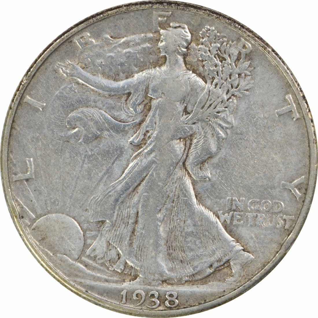 1938-D Walking Liberty Silver Half Dollar EF Uncertified: 1938-D Walking Liberty Silver Half Dollar EF Uncertified The 1938-D Walking Liberty Silver Half Dollar boasts its distinctive design, created by renowned artist Adolph Alexander Weinman. This circulat