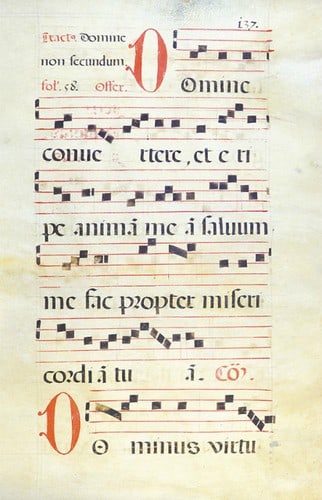 Framed medieval manuscript art with antique parchment sheet music (1 of 1)