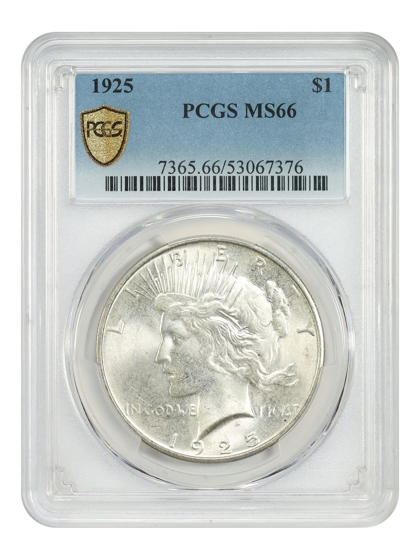 1925 $1 PCGS MS66 - Peace Dollar - Popular Collector Date: 1925 $1 PCGS MS66 - Peace Dollar - Popular Collector Date The 1925 $1 PCGS MS66 Peace Dollar is an uncirculated coin featuring the iconic design of the Liberty Head dollar, minted in Philadelphia. Wit