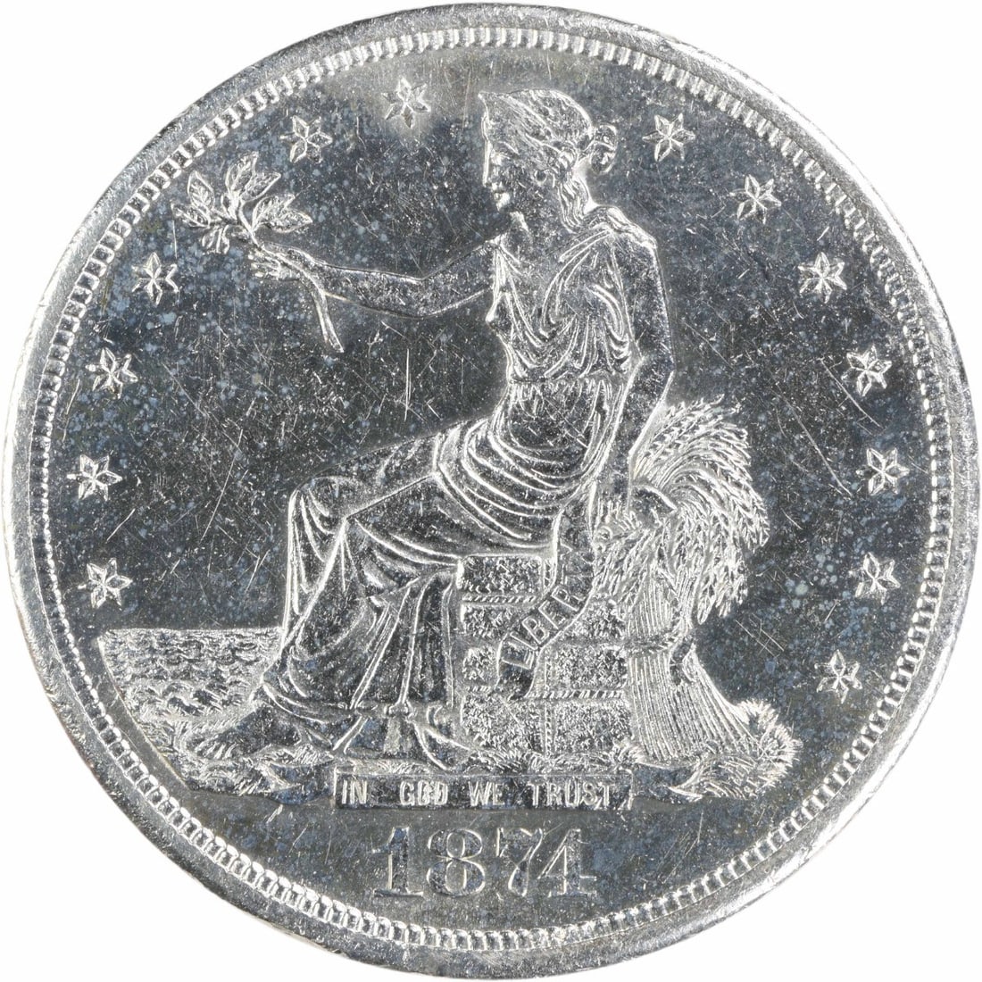 1874-S Trade Silver Dollar AU Slider Uncertified (1 of 2)