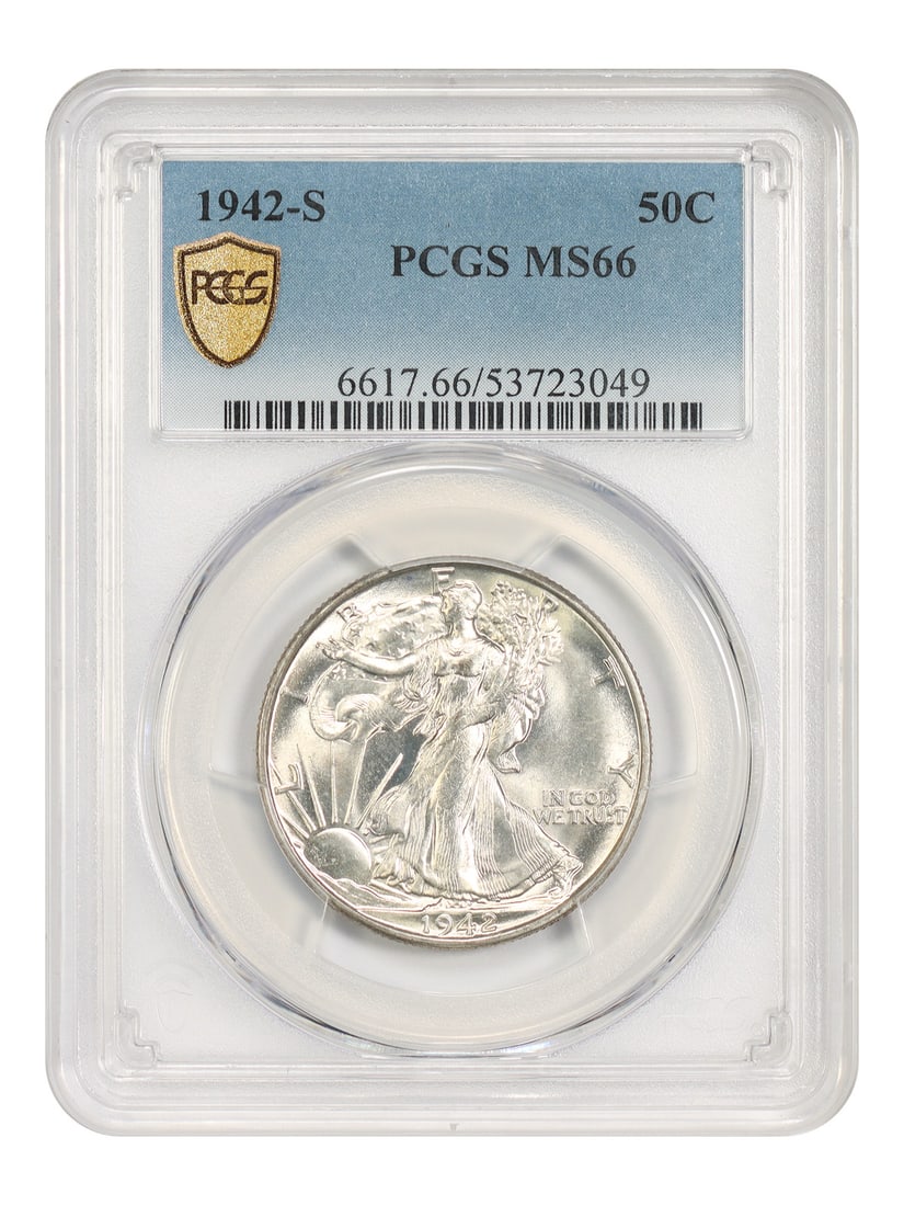 Walking Liberty Half Dollar 50C PCGS MS66 1942 S: Walking Liberty Half Dollar 50C PCGS MS66 1942 S Walking Liberty Half Dollar 50C PCGS MS66 1942 S. This 1942 San Francisco Mint Walking Liberty Half Dollar is certified by the Professional Coin Gradin