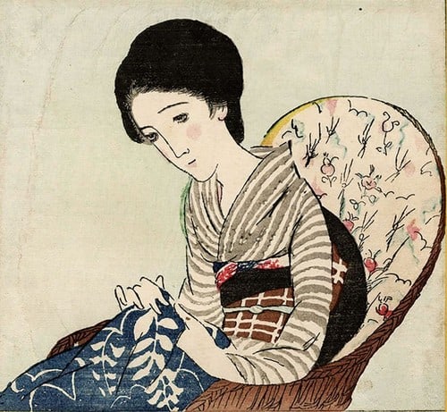 Takehisa Yumeji Woodblock Print No 5 Mending Tsukuroi Japanese Bijin ga Art: Takehisa Yumeji Woodblock Print No 5 Mending Tsukuroi Japanese Bijin ga Art Item Specifics: Artist: Takehisa Yumeji Subject: Woman mending clothes (Bijin-ga) Material: Washi paper Style: Japanese Year