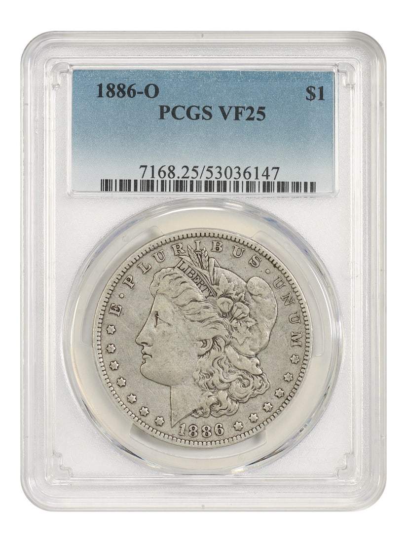 1886-O $1 PCGS VF25 - Morgan Dollar - Scarce O-Mint Morgan: 1886-O $1 PCGS VF25 - Morgan Dollar - Scarce O-Mint Morgan The 1886-O $1 Morgan Dollar, certified by PCGS as VF25, is a scarce O-Mint coin with a rich history. With its unique 'O' mint mark, this coin