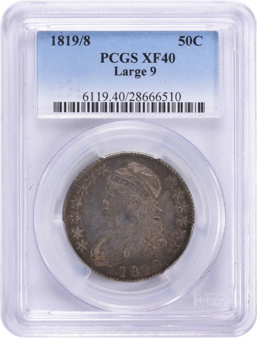 Silver Half Dollar Large 9 1819 8 EF40 Bust PCGS: Silver Half Dollar Large 9 1819 8 EF40 Bust PCGS The 1819 Silver Half Dollar boasts an impressive EF40 grade, showcasing its exceptional condition with subtle wear. Certified by PCGS as a Circulated c