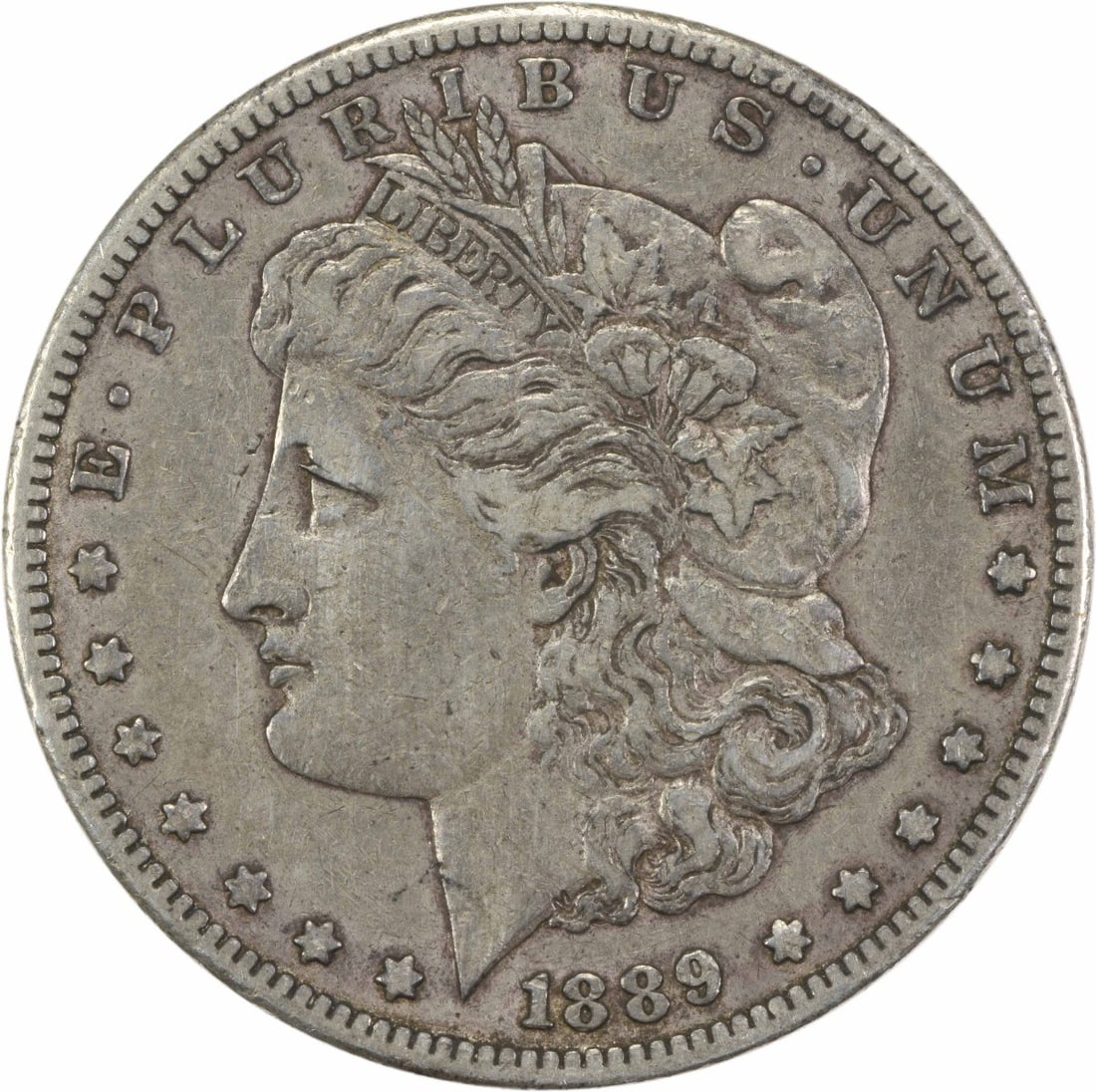 EF Morgan Silver Dollar 1889 CC: EF Morgan Silver Dollar 1889 CC The EF Morgan Silver Dollar, minted in 1889 CC, boasts an impressive diameter of 38.10 millimeters and features a reeded edge. This circulated coin is made from 90% sil