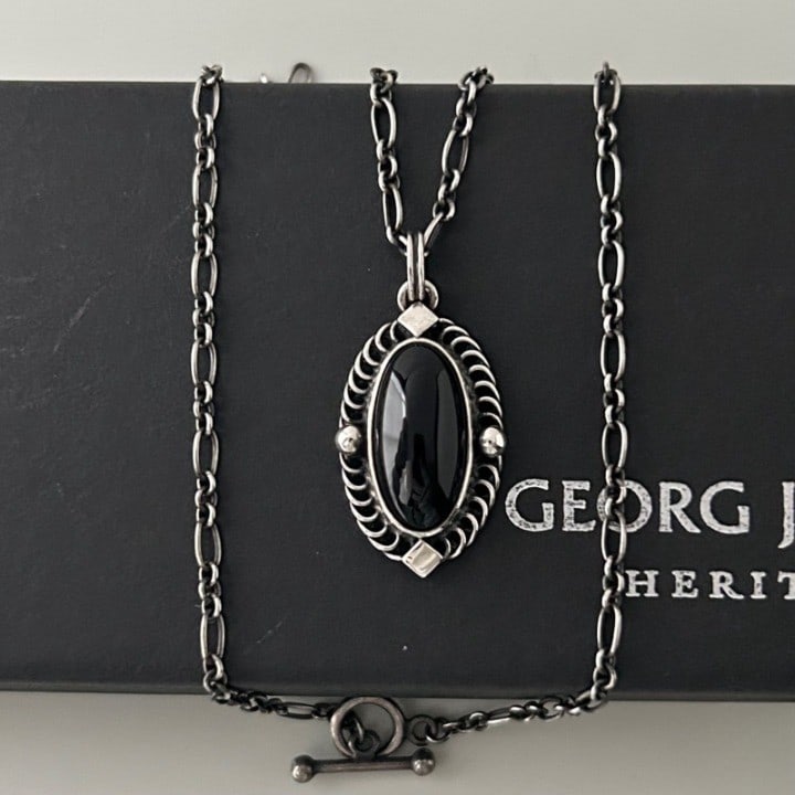 Onyx Sterling Silver Pendant Chain Necklace Original 2004 By Georg Jensen (1 of 6)
