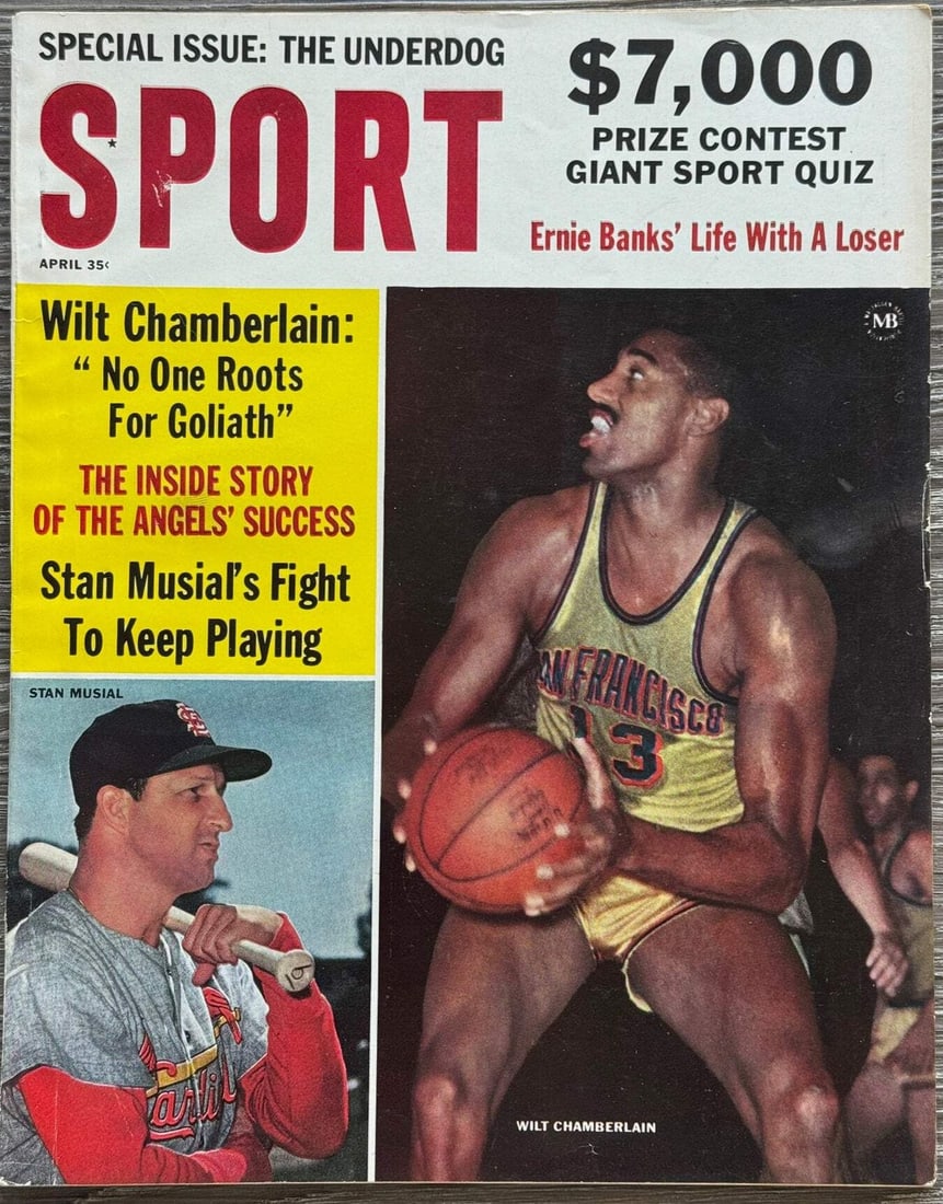 Wilt Chamberlain Sport Magazine April 1963: Wilt Chamberlain Sport Magazine April 1963 Wilt Chamberlain Sport Magazine April 1963, packed and shipped from Dania Beach, Florida. This vintage magazine features the iconic basketball player Wilt Ch