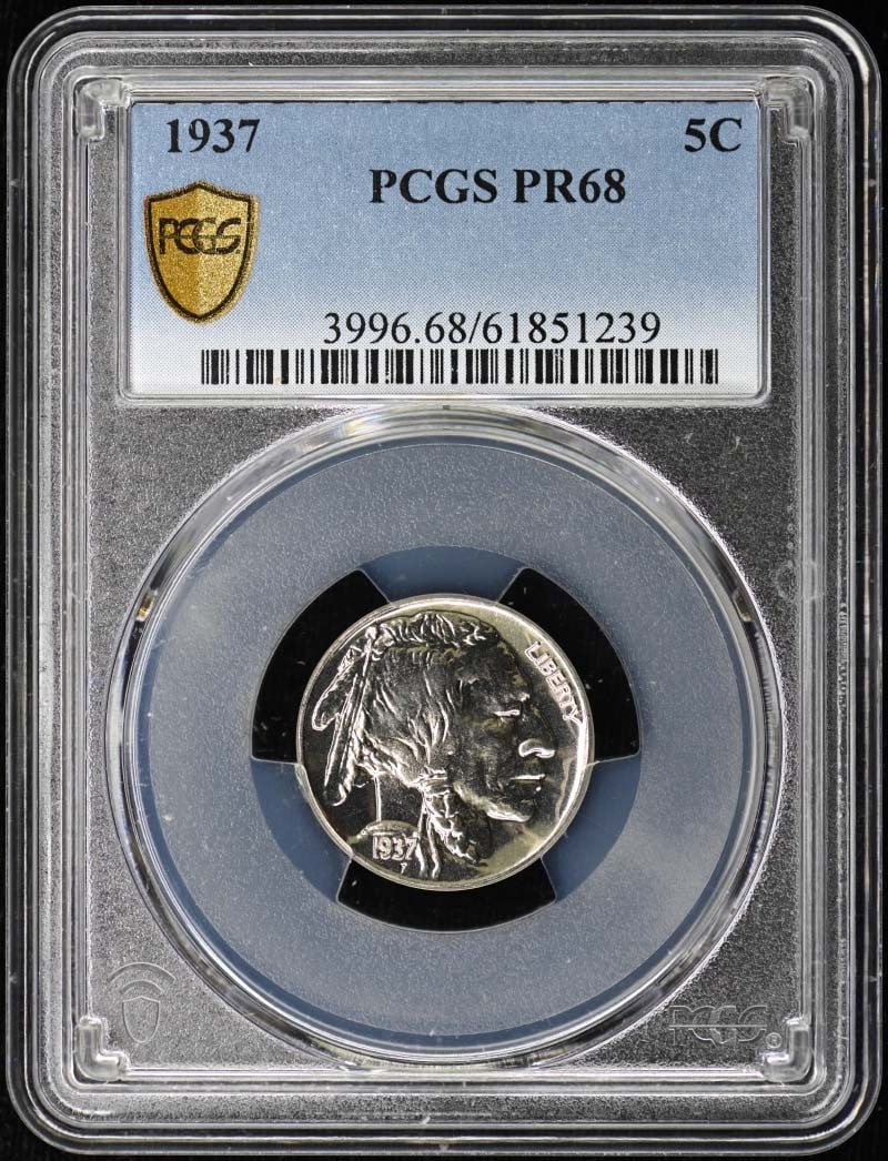 Nickel Buffalo 5C 1937 PCGS PR68: Nickel Buffalo 5C 1937 PCGS PR68 The 1937 Nickel Buffalo 5C, graded PR68 by PCGS, boasts exceptional condition with minimal wear. This uncirculated proof coin showcases the intricate details of its de