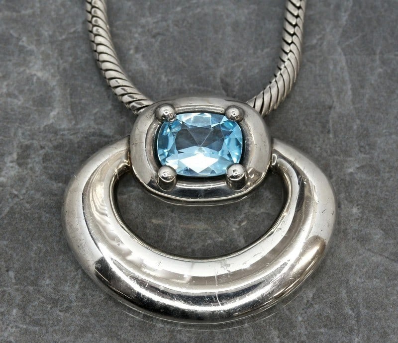 Blue Topaz 925 Rope Silver Pendant Necklace With Vintage Hermes Statement: Blue Topaz 925 Rope Silver Pendant Necklace With Vintage Hermes Statement Item Specifics: Signed: Yes Color: Silver Main Stone Color: Blue Material: Metal Metal: Sterling Silver Necklace Length: 15.8 