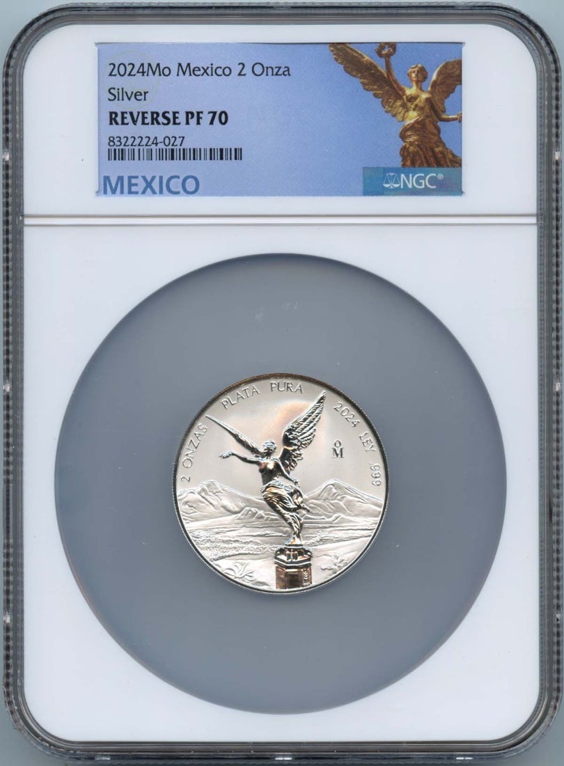 2024Mo-MEXICO LIBERTAD Silver 2 Onza NGC RP70: 2024Mo-MEXICO LIBERTAD Silver 2 Onza NGC RP70 The 2024Mo-MEXICO LIBERTAD Silver 2 Onza NGC RP70 is an uncirculated coin with a high grade of PR70, certified by the Numismatic Guaranty Corporation (NGC