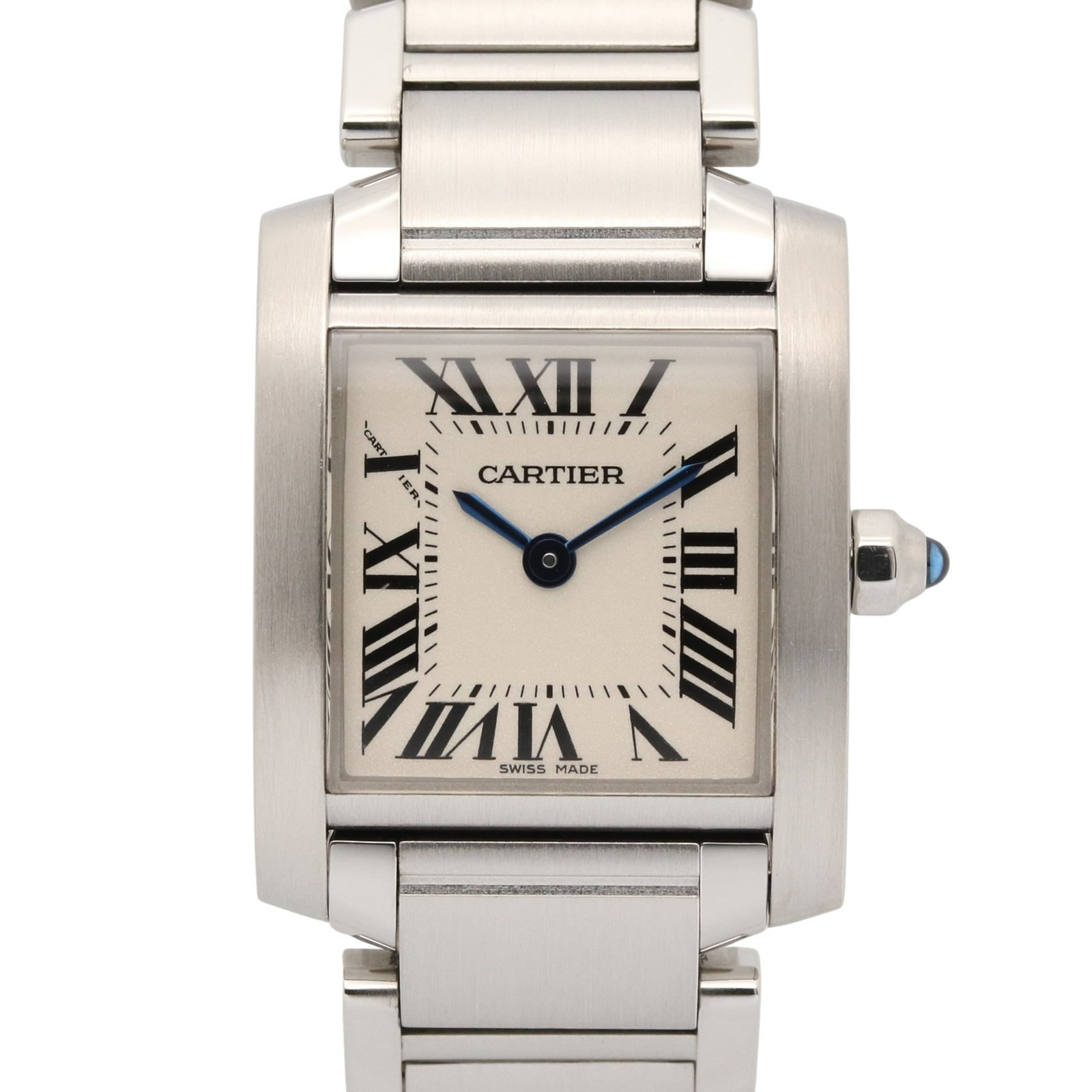 Cartier Wristwatch: Cartier Wristwatch Stainless steel case and band provide a sleek, modern look for the Cartier wristwatch. The silver dial adds a touch of sophistication to this quartz-powered timepiece, making it a v
