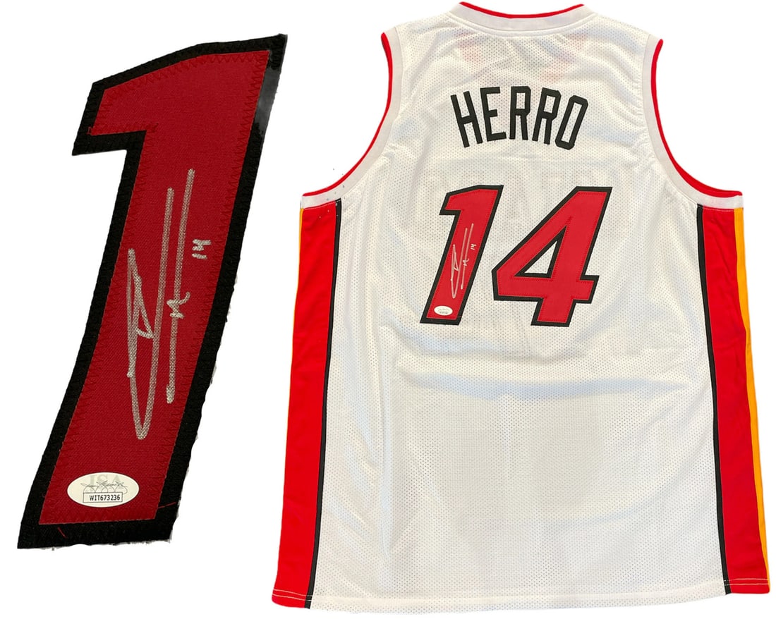 Herro Tyler Autographed White Jersey Custom Miami Heat JSA: Herro Tyler Autographed White Jersey Custom Miami Heat JSA Tyler Herro Autographed White Custom Miami Heat Jersey. This James Spence Authentication (JSA) signed jersey features a silver sharpie signat