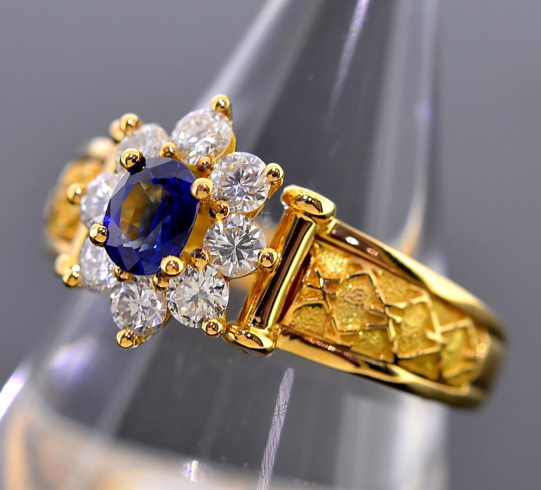 Korloff Vintage Sapphire 0.50ct Diamond 0.66ct 18k Yellow Gold Ring Paper Box (1 of 6)