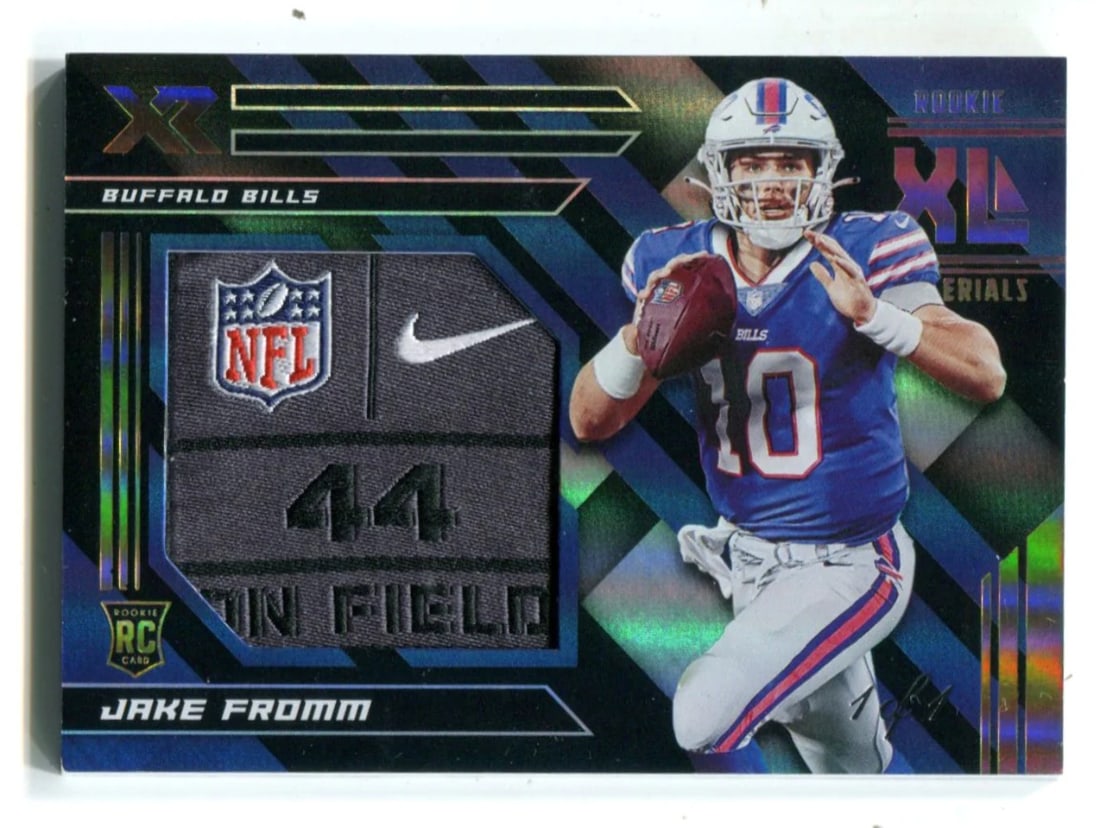 Jake Fromm 2020 Panini XR Rookie Materials #RXM8 1/ 1 Card: Jake Fromm 2020 Panini XR Rookie Materials #RXM8 1/ 1 Card 1/1 Card from Jake Fromm's 2020 Panini XR Rookie Materials Set. This card features the rookie materials of quarterback Jake Fromm, a standout