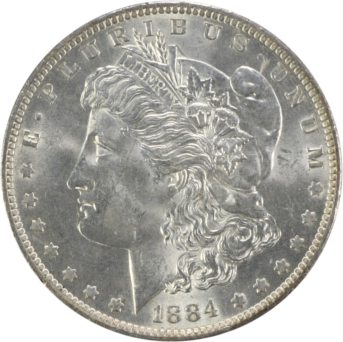 Silver Dollar Choice BU 1884 Morgan Uncertified: Silver Dollar Choice BU 1884 Morgan Uncertified Choice BU 1884 Morgan Uncertified Silver Dollar, featuring the iconic design of George T. Morgan, with a circulated appearance despite being uncirculate
