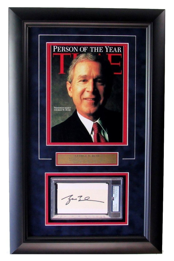 George W Bush Former President Signed 3x5 Card w/ 8x10 Photo Framed PSA/ DNA (1 of 3)
