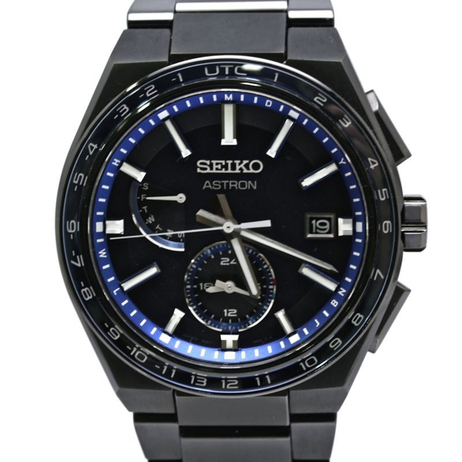 Seiko Wristwatch: Seiko Wristwatch Titanium case and band for added durability, paired with a sleek black dial. This Seiko wristwatch features radio wave control solar technology for long-lasting power. Measuring 43mm